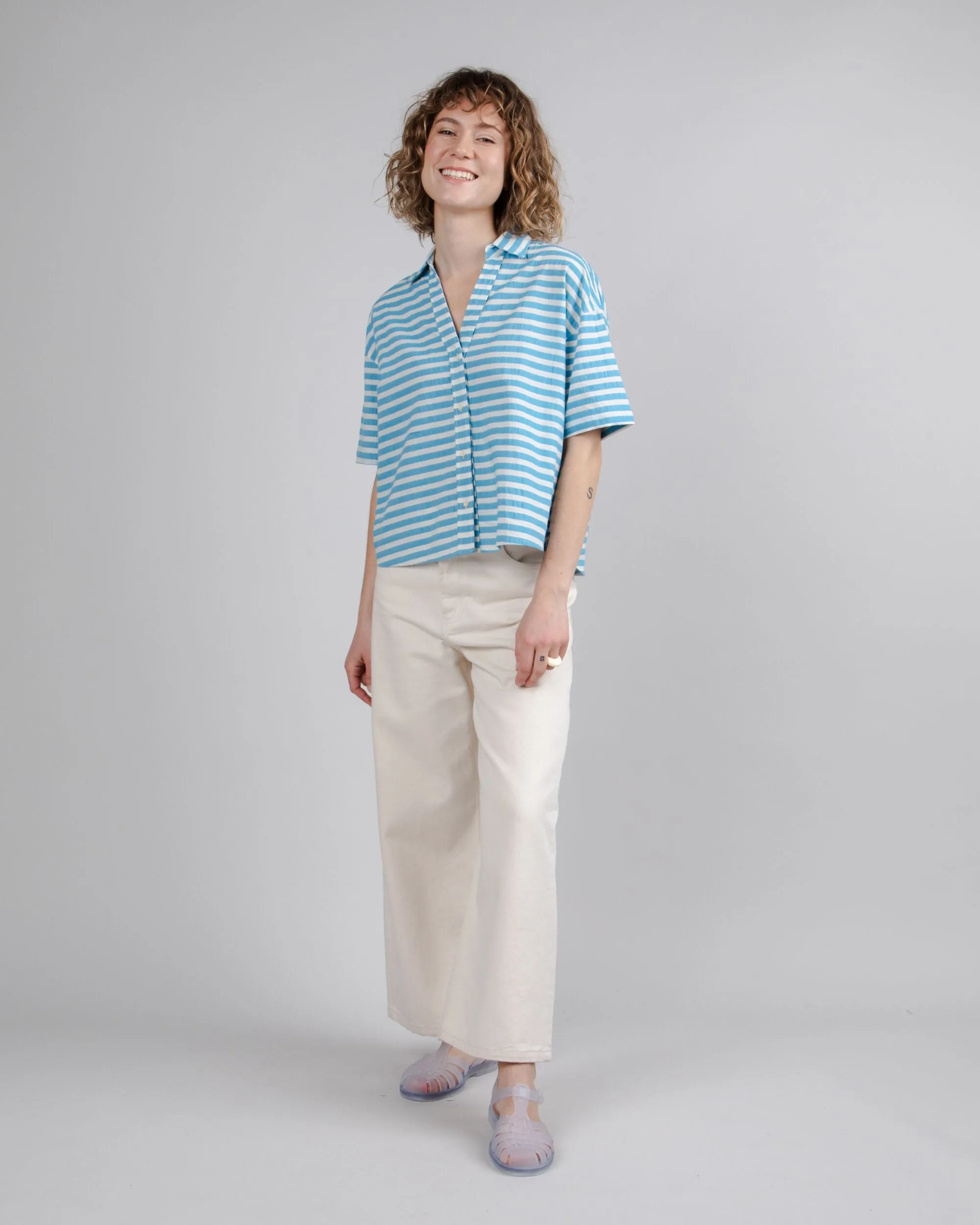 Stripes Cropped Blouse Blue sold by Brava Fabrics product image thumbnail 3