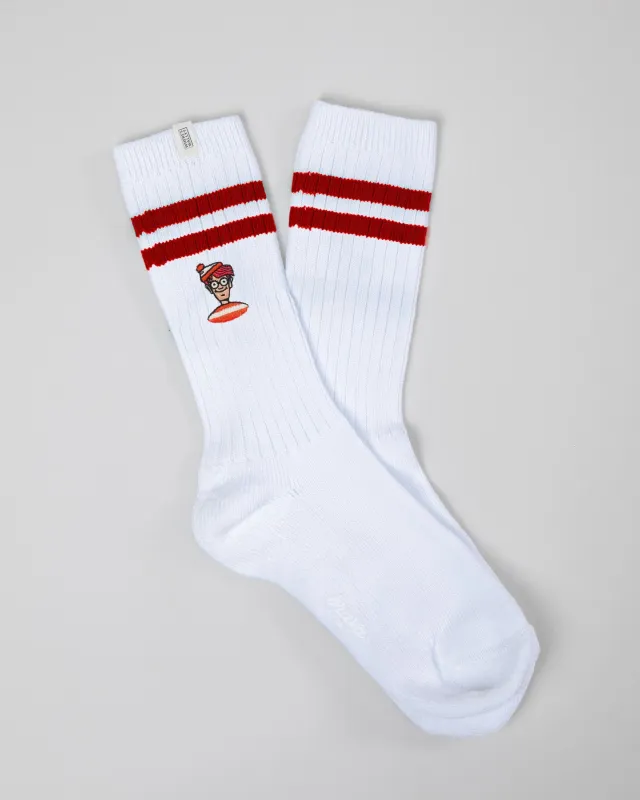Where's Wally Ribbed Socks White sold by Brava Fabrics