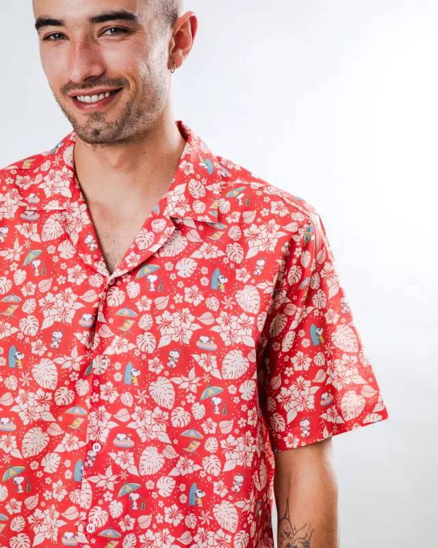 Peanuts Tropical Aloha Red sold by Brava Fabrics