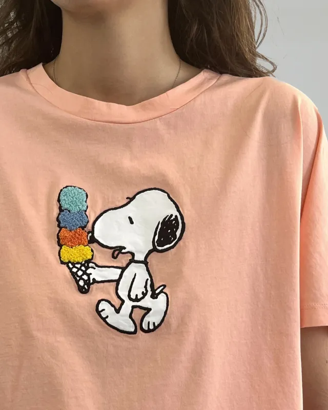 Peanuts Icecream Oversize Tee Pink sold by Brava Fabrics