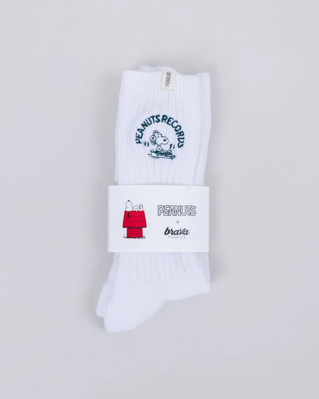 Peanuts Records Deejay Socks White sold by Brava Fabrics