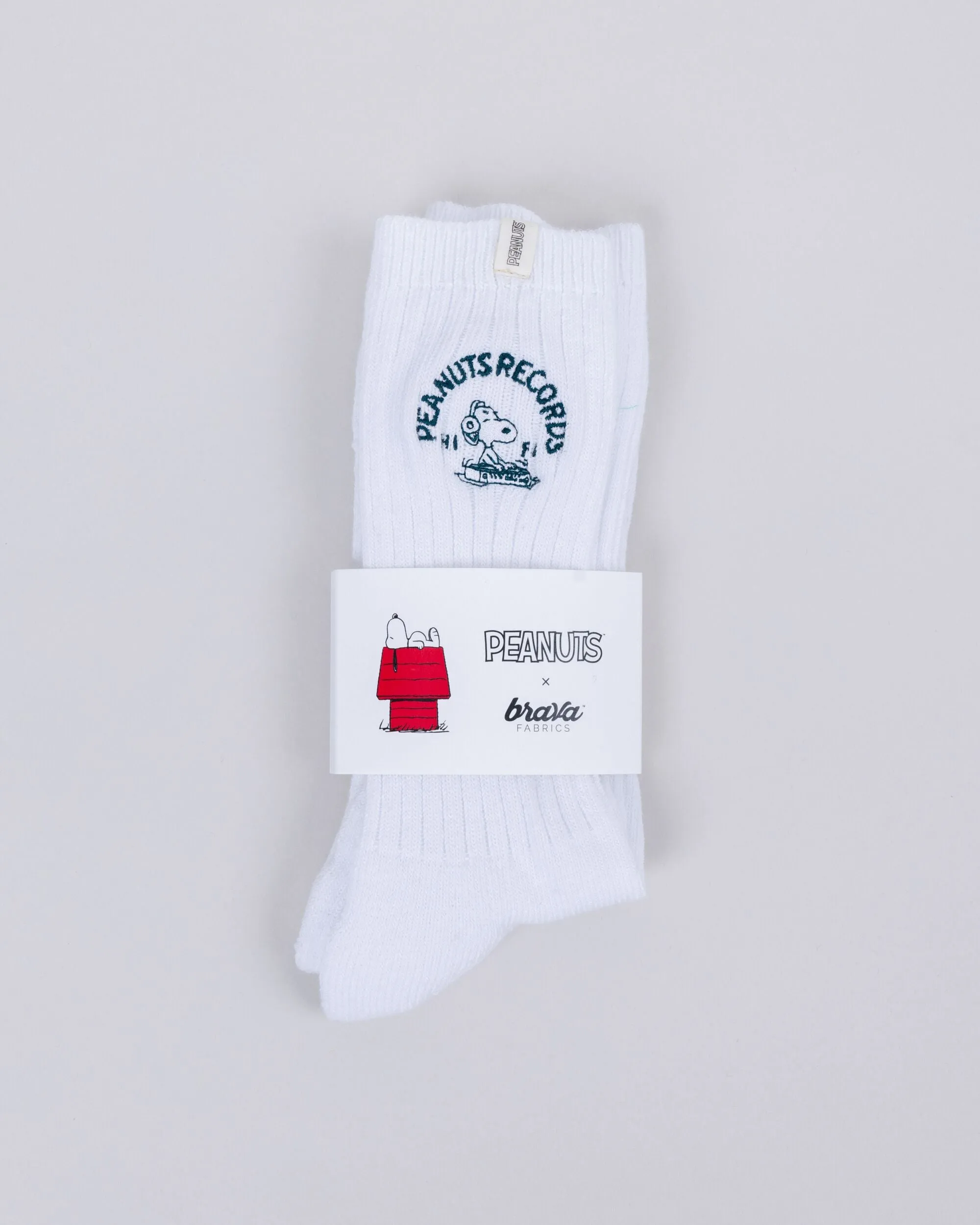 Peanuts Records Deejay Socks White sold by Brava Fabrics