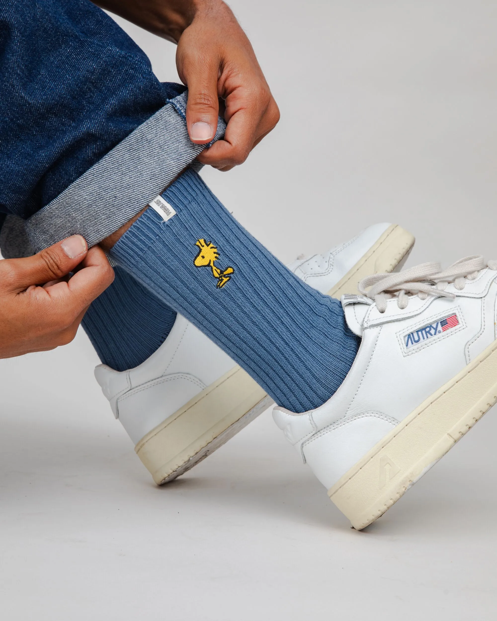 Peanuts Woodstock Socks Blue sold by Brava Fabrics