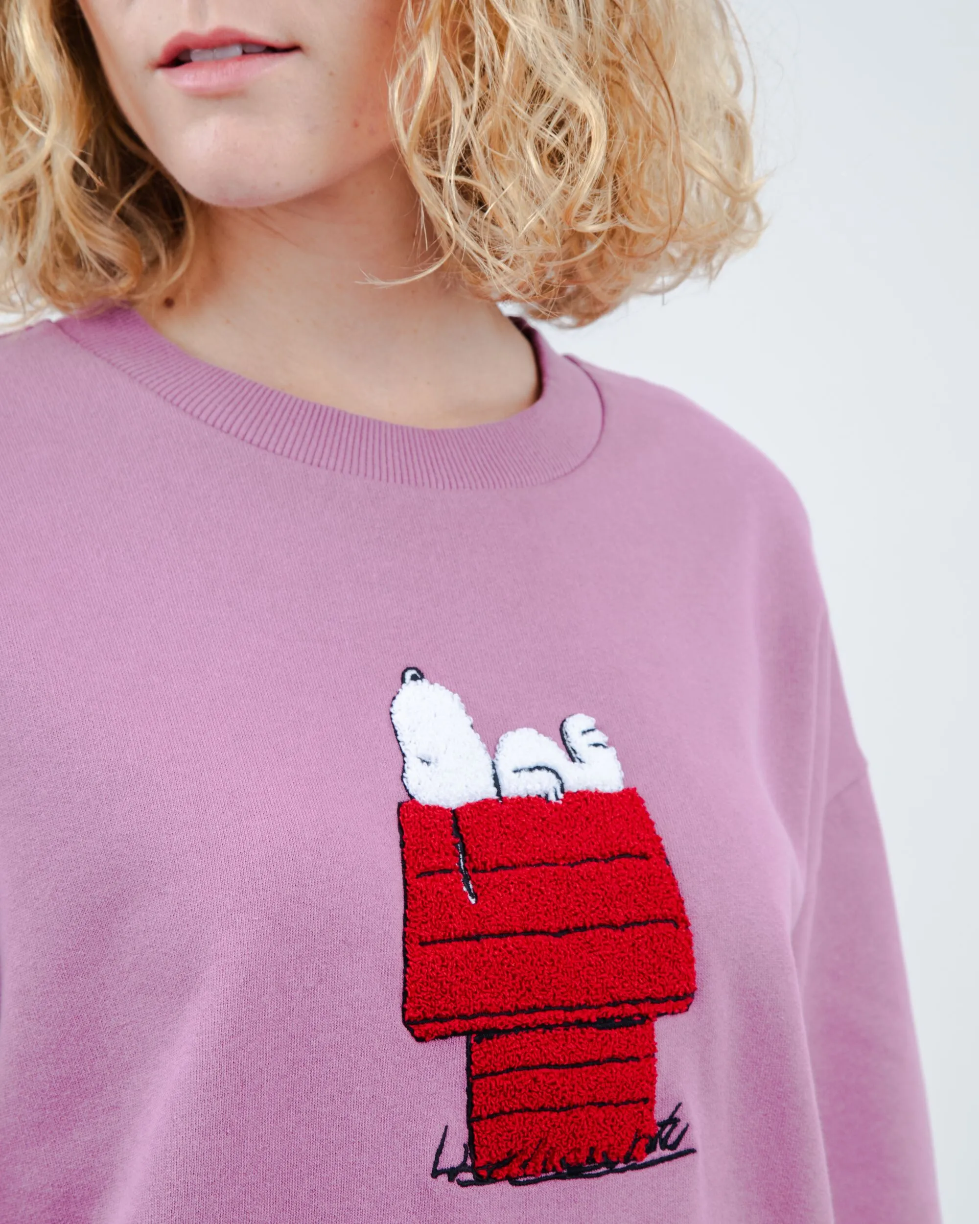 Peanuts Snoopy Doghouse Rounded Cotton Sweatshirt Grape sold by Brava Fabrics
