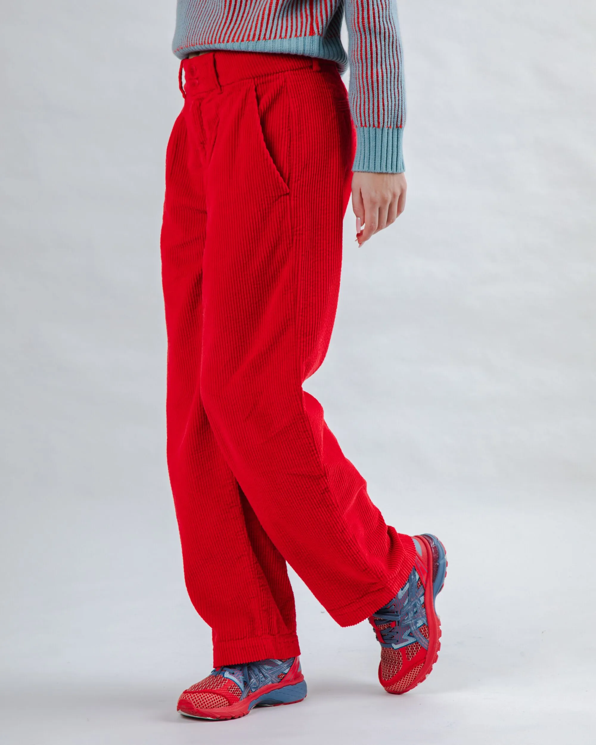 Corduroy Pleated Pants Red sold by Brava Fabrics