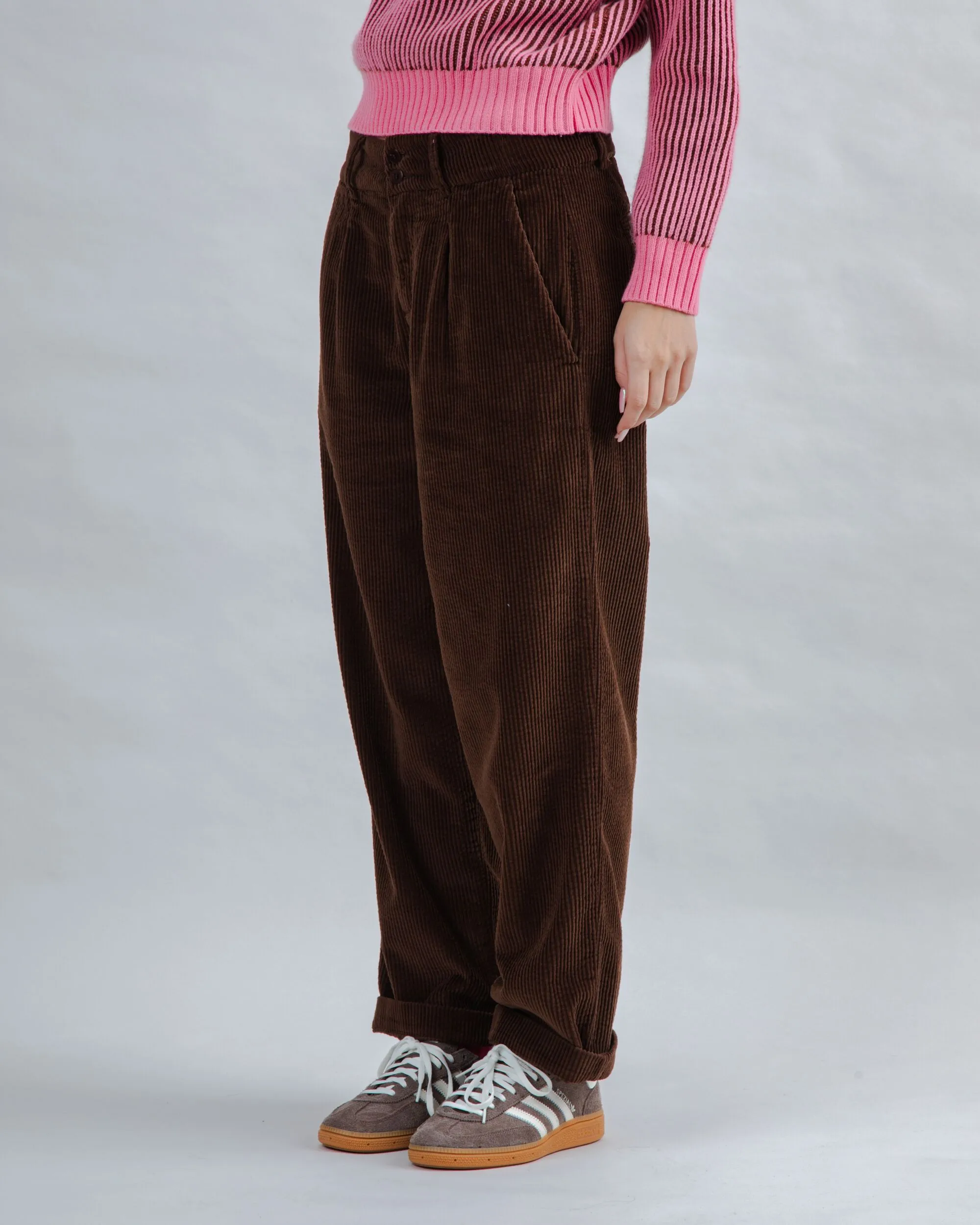 Corduroy Pleated Pants Chocolate sold by Brava Fabrics