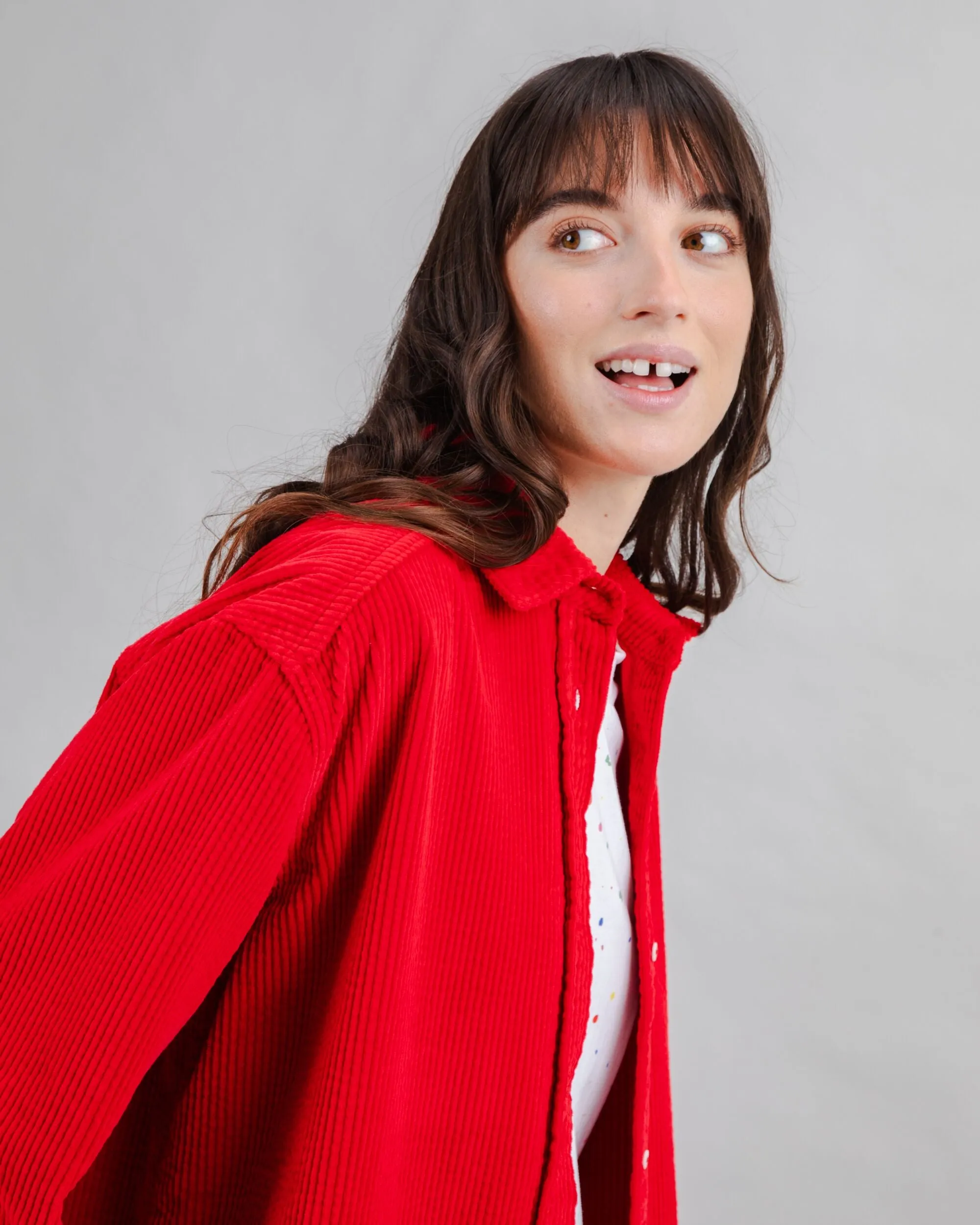 Corduroy Long Overshirt Red sold by Brava Fabrics