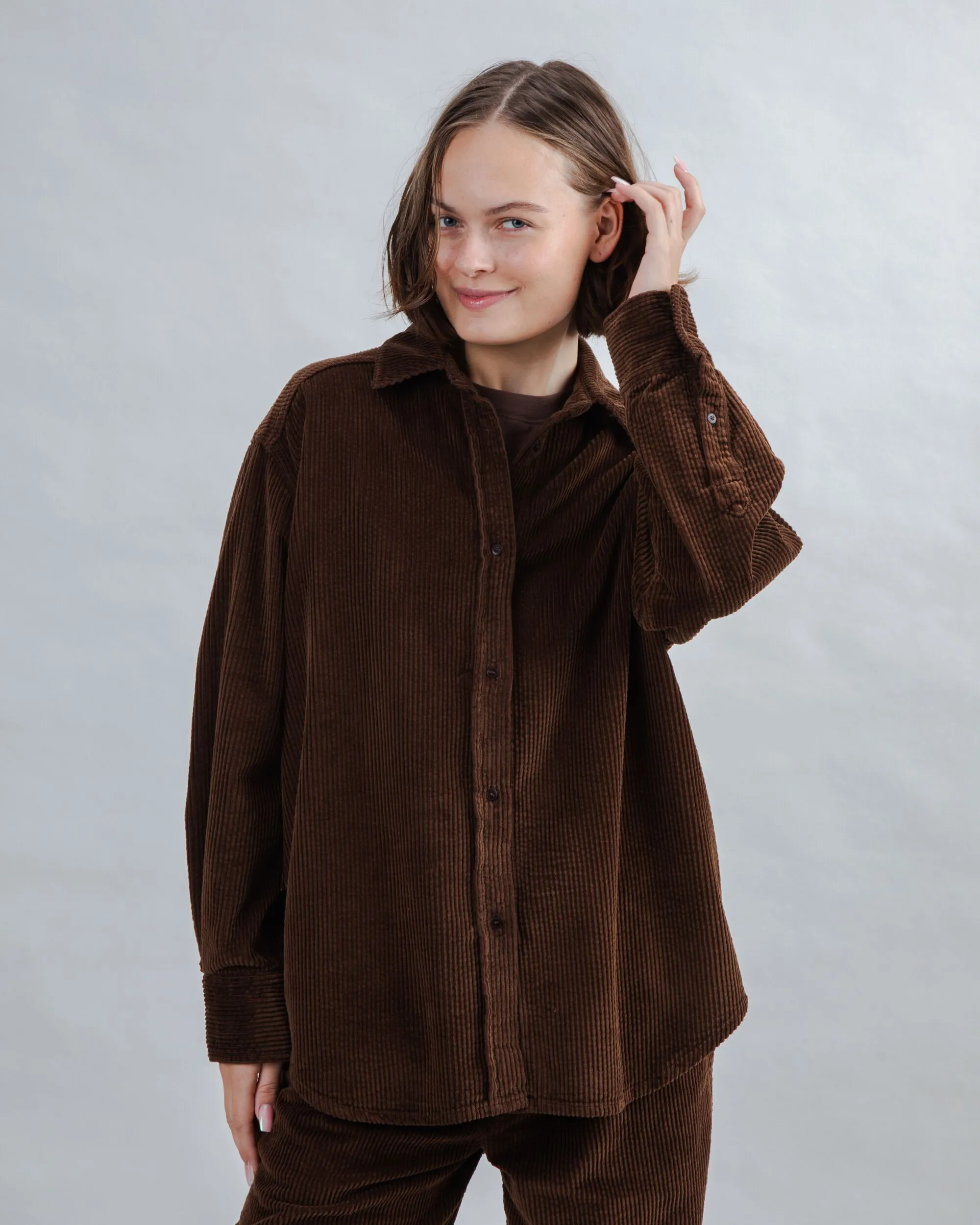 Corduroy Long Overshirt Chocolate sold by Brava Fabrics product image thumbnail 2