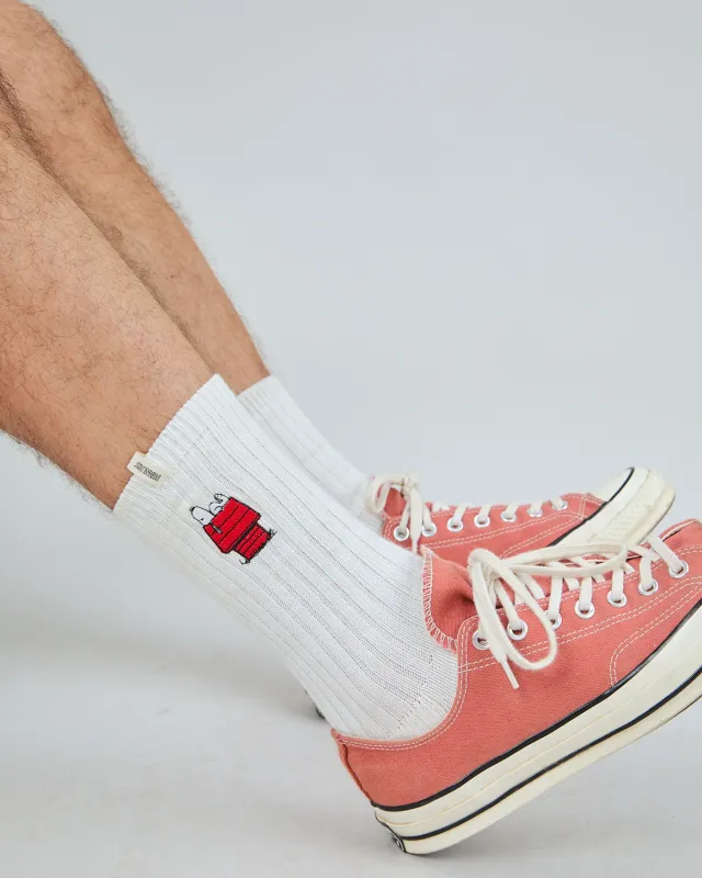 Peanuts Doghouse Socks White sold by Brava Fabrics