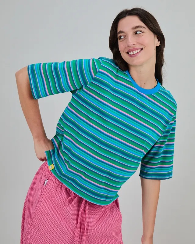 Stripes Boxy Tee Blue made by Brava Fabrics