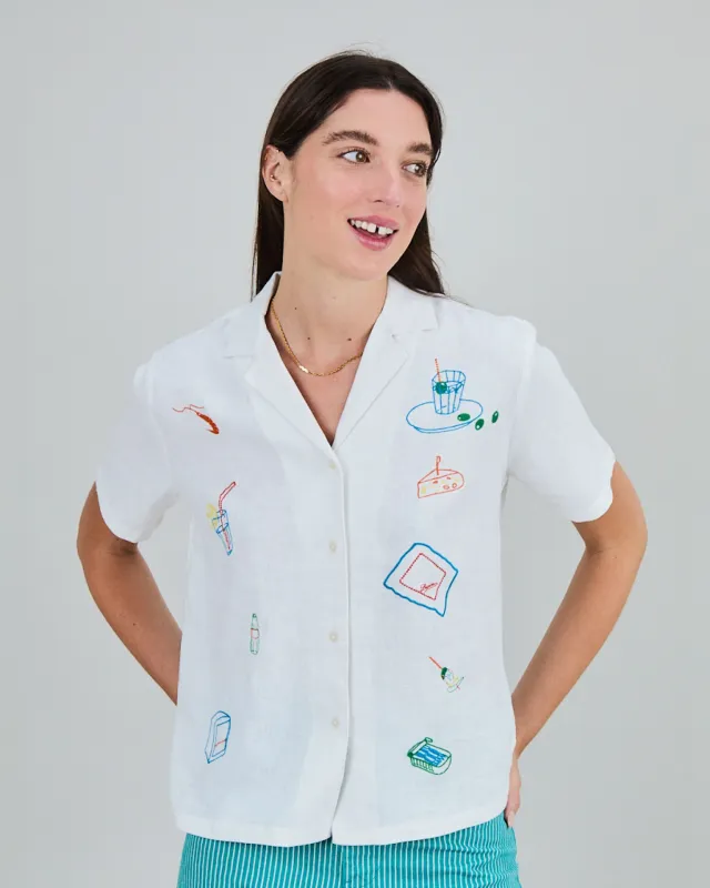 Chiringuito embroidery Aloha Blouse White made by Brava Fabrics