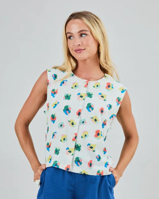 Mini Flower Button Up Blouse Ecru made by Brava Fabrics