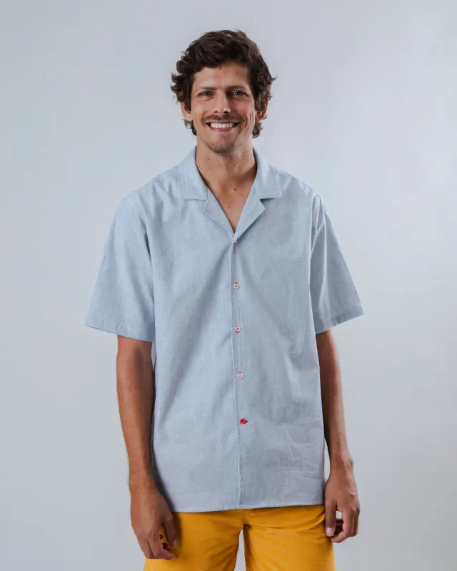 Pinstripes Aloha Shirt Blue made by Brava Fabrics