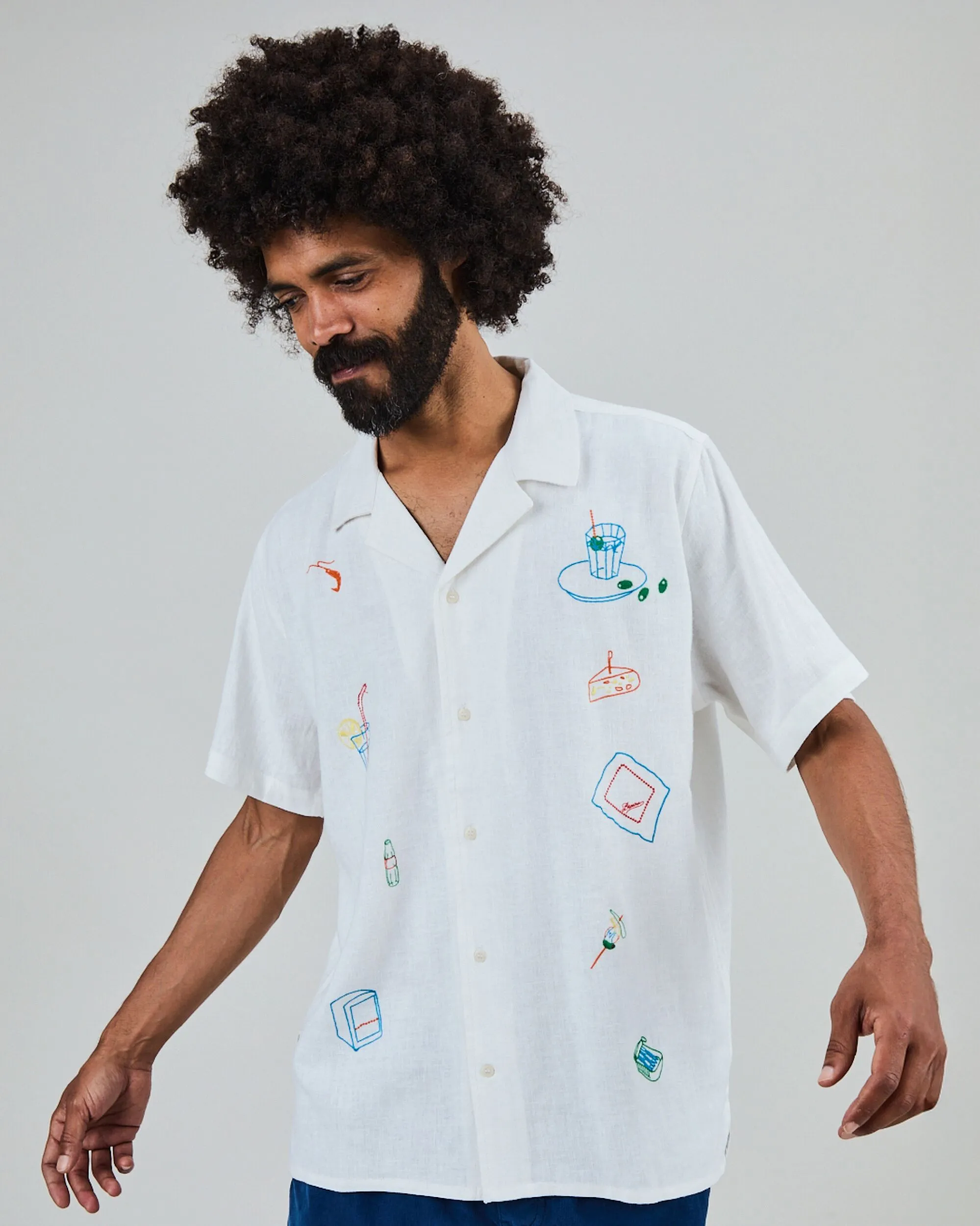 Chiringuito Embroidery Aloha Shirt White sold by Brava Fabrics