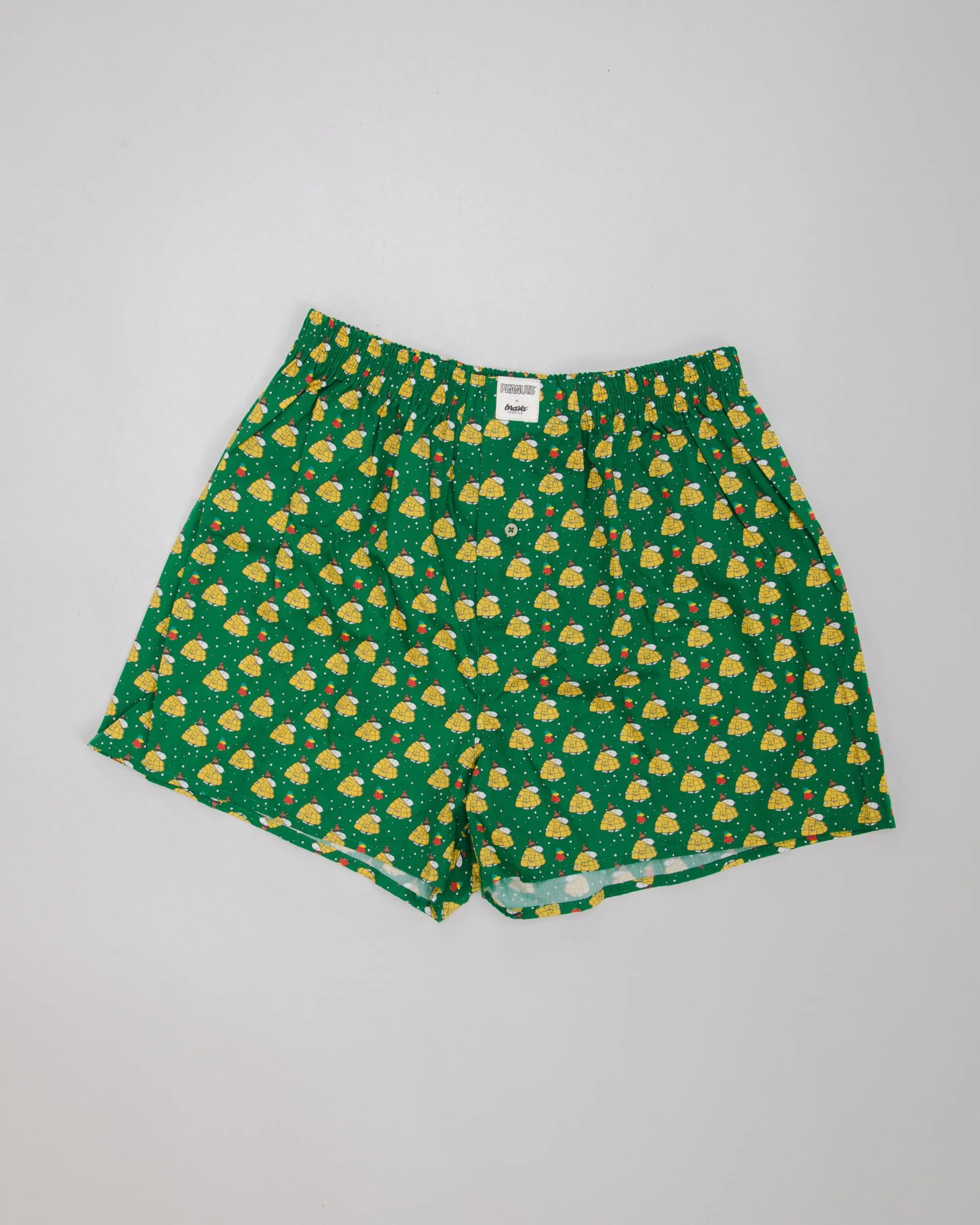 Peanuts Snow Cotton Boxers Green sold by Brava Fabrics