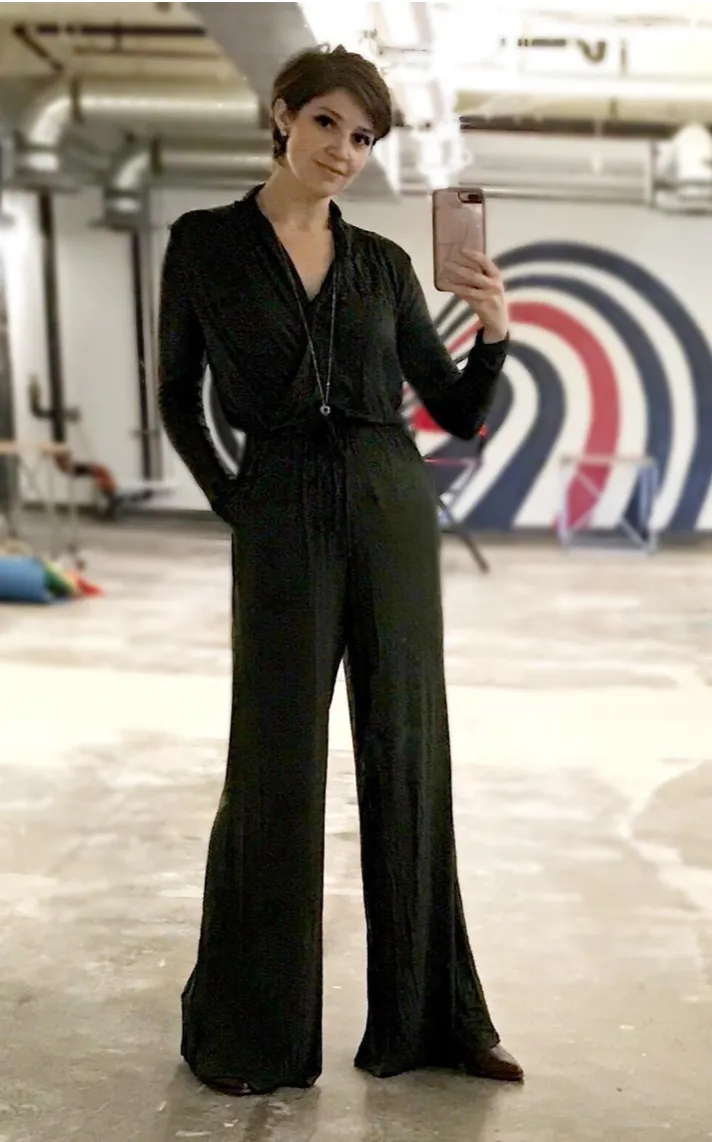 Uptown Wrap Top Wide Leg Long Sleeve Jumpsuit - Black sold by Daily Chic product image thumbnail 3