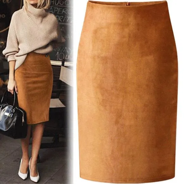 Carmen Faux Suede Midi Pencil Skirt - Camel, Beige or Black sold by Daily Chic product image thumbnail 3