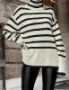 Samantha Striped Sweater - White, Black, or Khaki sold by Daily Chic