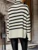 Samantha Striped Sweater - White, Black, or Khaki sold by Daily Chic