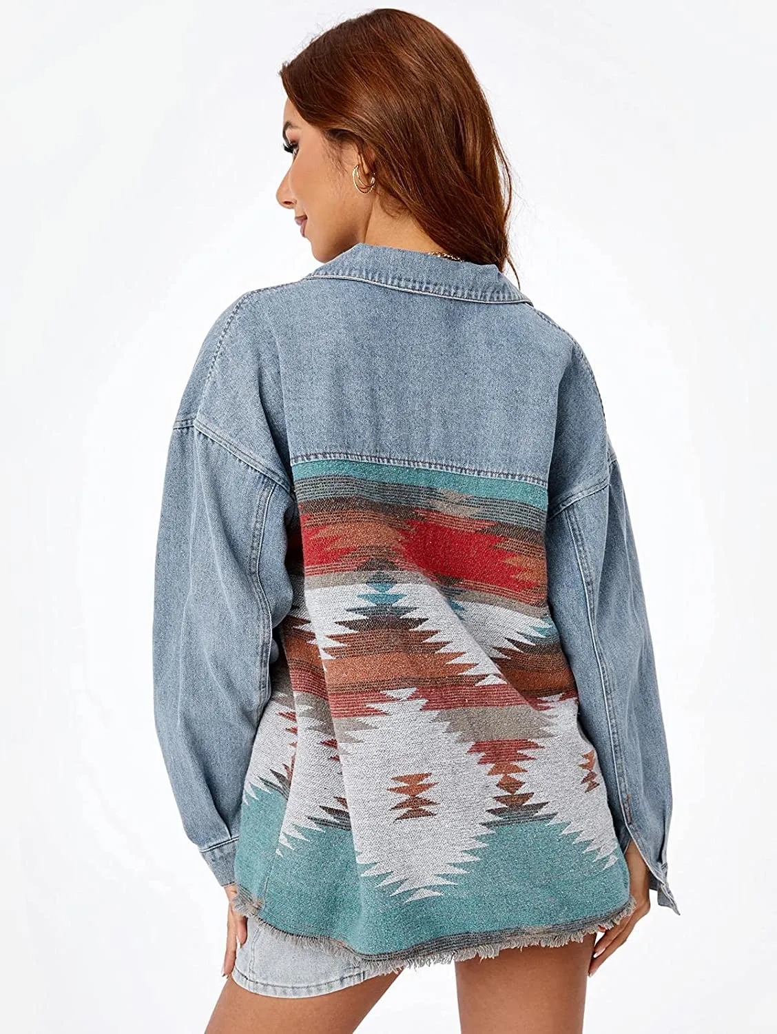 Dutton Aztec Print Denim Boyfriend Jacket sold by Daily Chic product image thumbnail 4