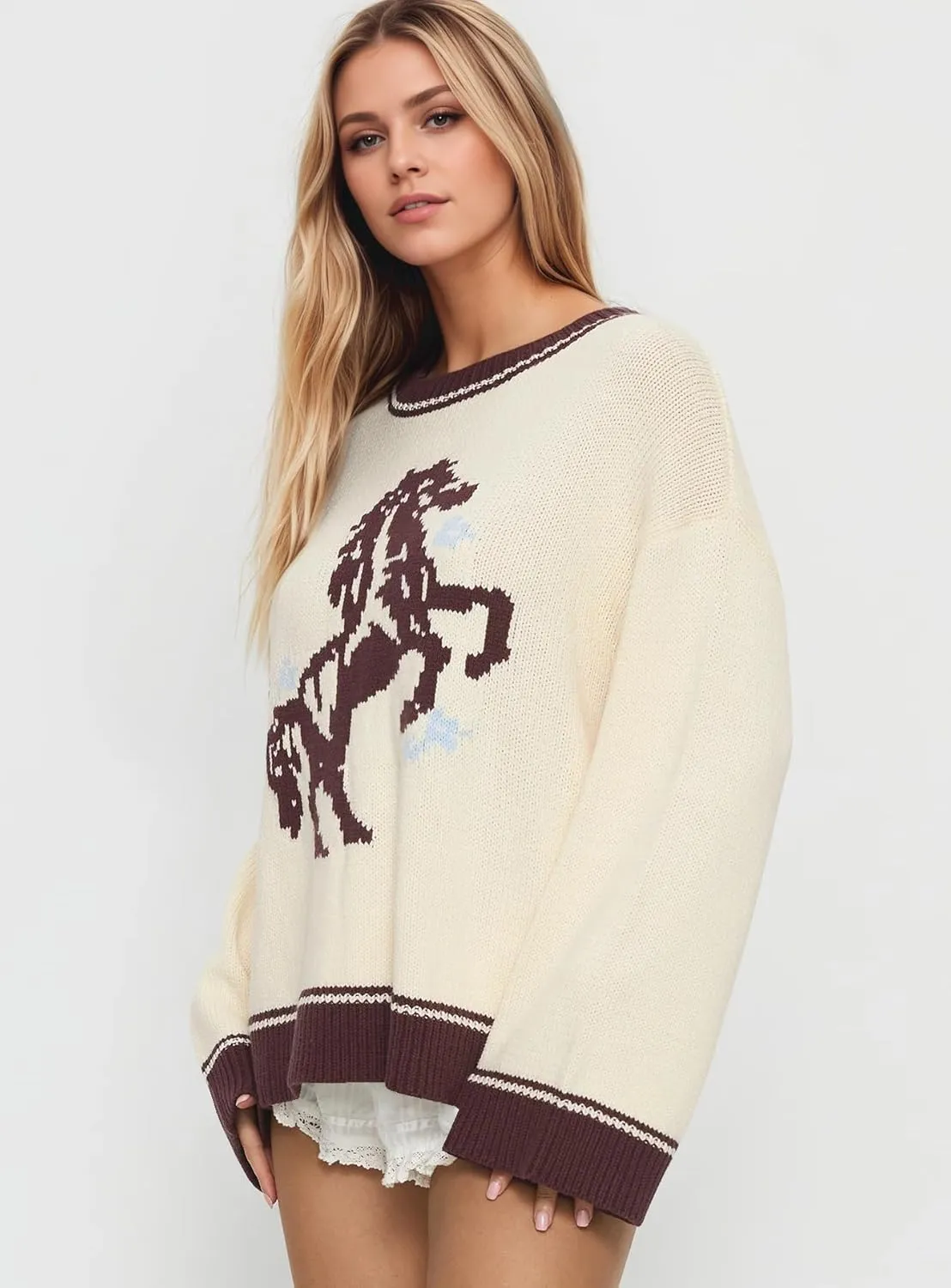 Wild Meadow Horse Knit Pullover Sweater sold by Daily Chic product image thumbnail 2
