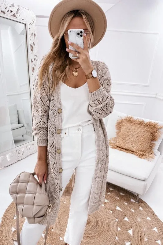 Eyelet sweater button cream black pink cardigan made by Daily Chic