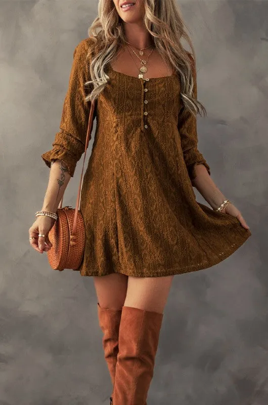 Elle Lace Crochet Buttoned Mini Dress sold by Daily Chic