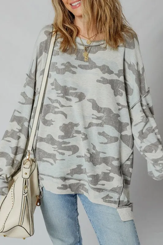 Camo Reverse Seam Drop Shoulder Sweatshirt sold by Daily Chic product image thumbnail 3