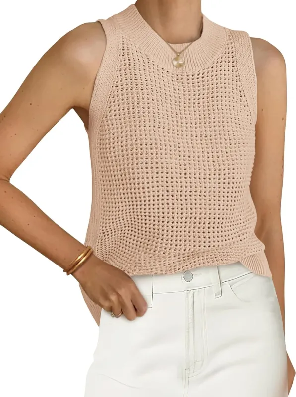 Oasis Eyelet Crewneck Knit Sweater Top made by Daily Chic