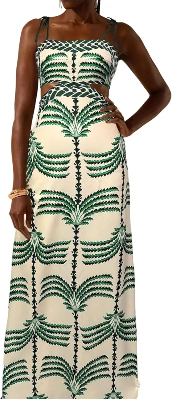 Tulum Tropical Leaf Cutout Maxi Dress made by Daily Chic