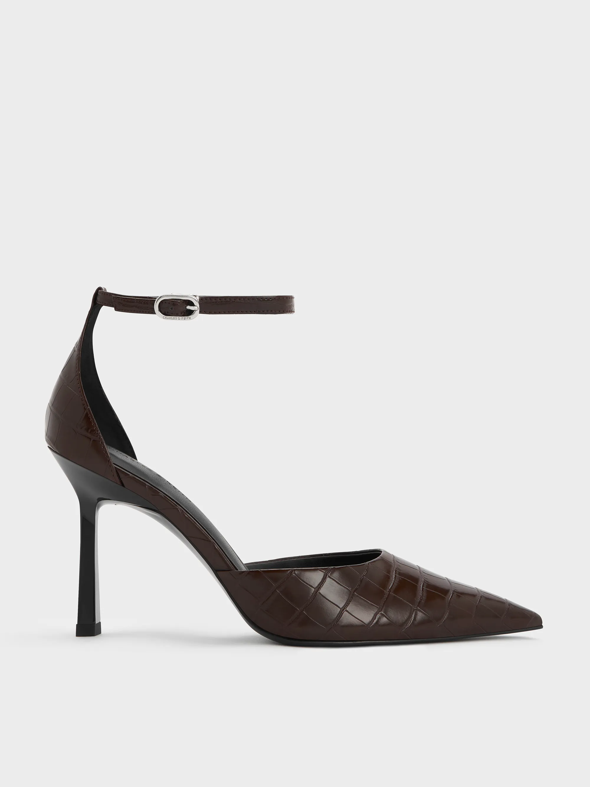 Charles & Keith - Croc-Effect Pointed-Toe Ankle-Strap D'Orsay Pumps sold by Charles & Keith