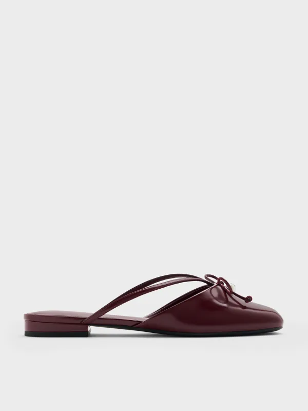 Charles & Keith - Pearl-Accent Bow Flat Mules sold by Charles & Keith