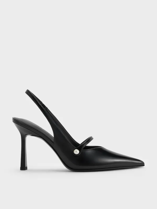 Charles & Keith - Helena Pearl-Buckle Pointed-Toe Slingback Pumps sold by Charles & Keith