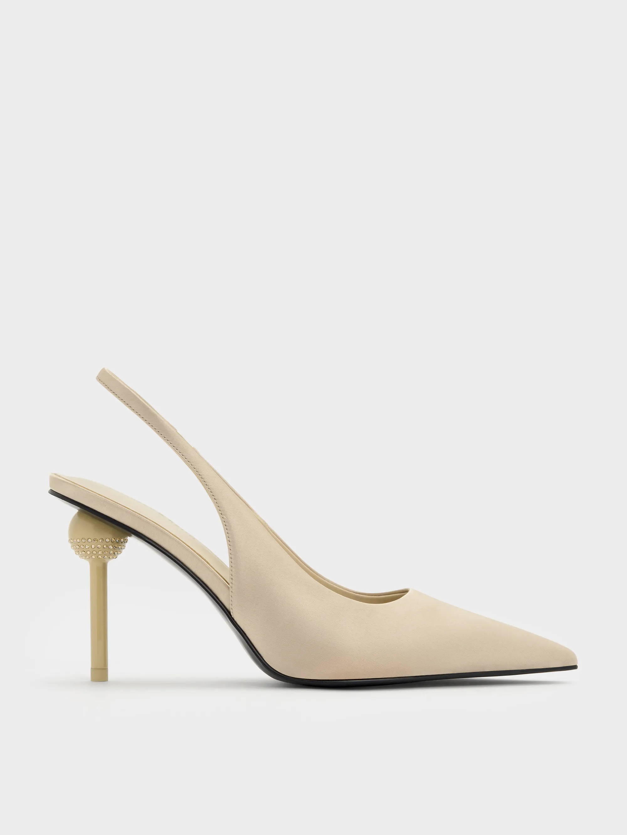 Charles & Keith - Satin Crystal-Embellished Ball-Heel Pointed-Toe Slingback Pumps sold by Charles & Keith