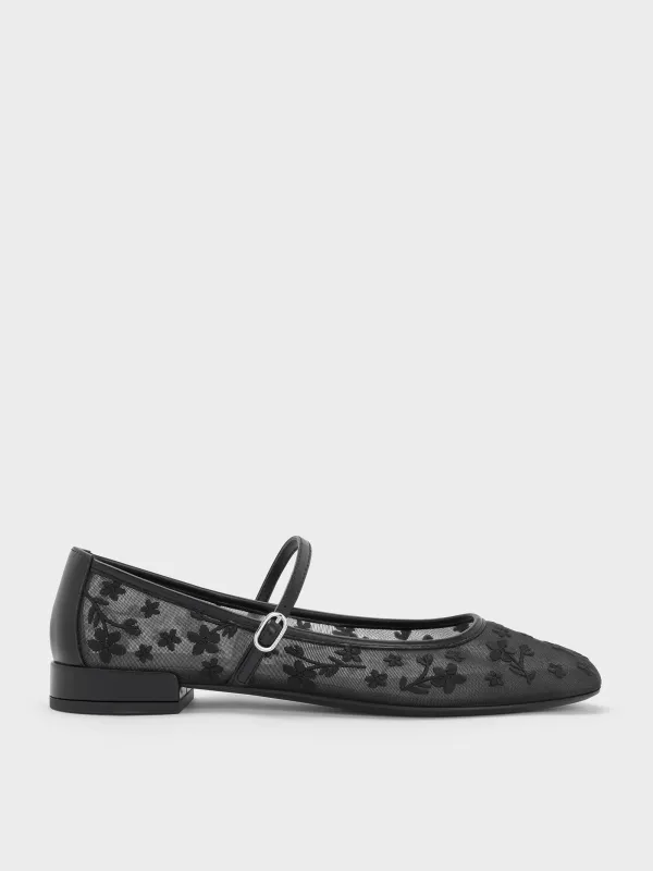 Charles & Keith - Gertrude Mesh Embroidered Floral Mary Janes sold by Charles & Keith