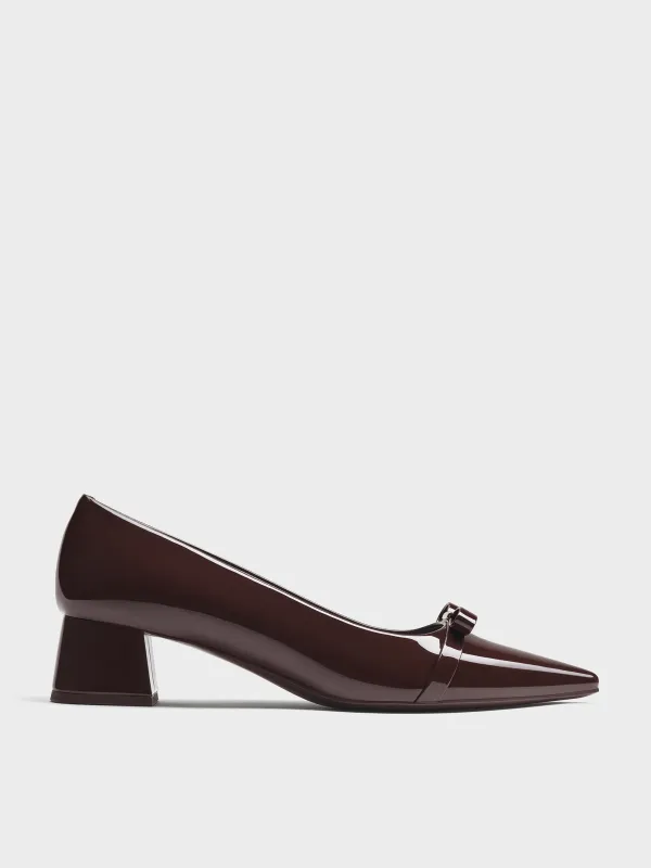 Charles & Keith - Dorian Patent Bow Pointed-Toe Block-Heel Pumps sold by Charles & Keith
