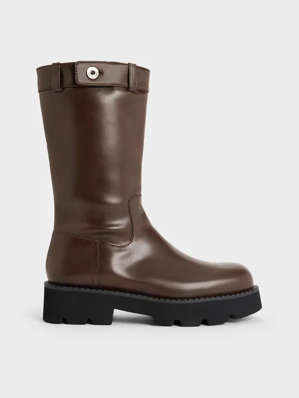 Charles & Keith - Side-Zip Lug-Sole Calf Boots sold by Charles & Keith
