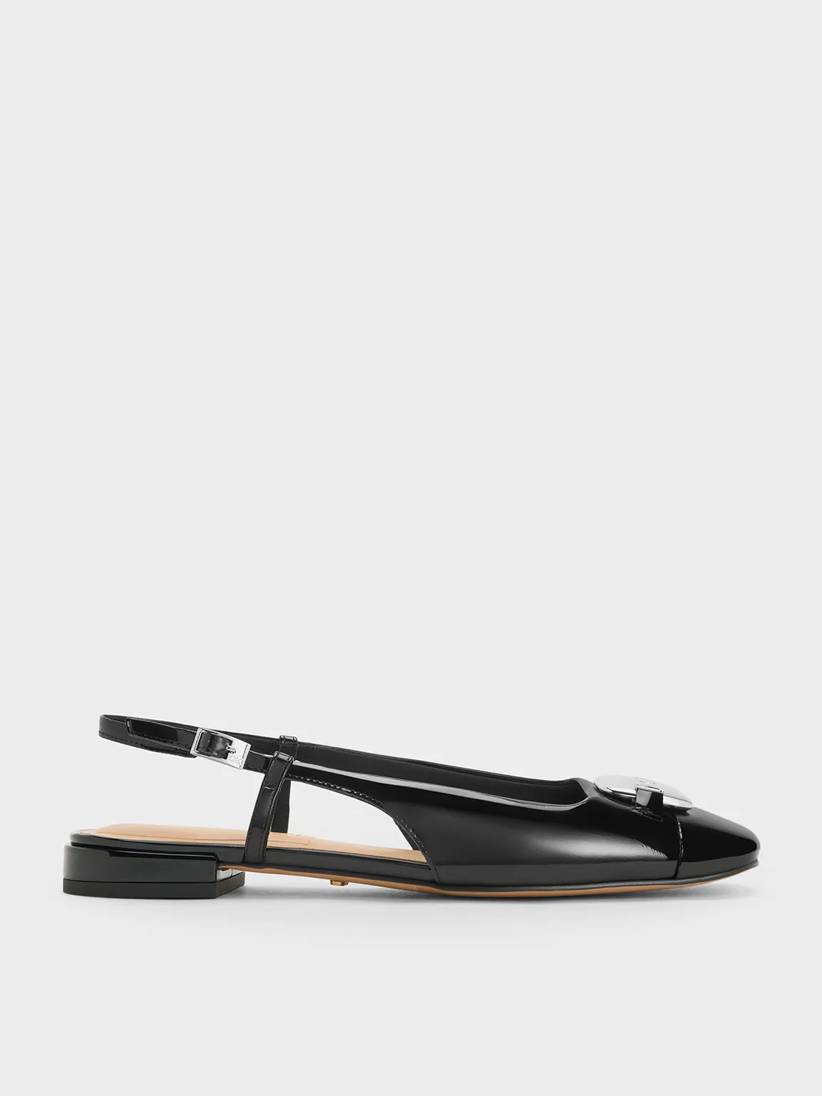 Charles & Keith - Patent Leather Metallic-Accent Slingback Flats sold by Charles & Keith