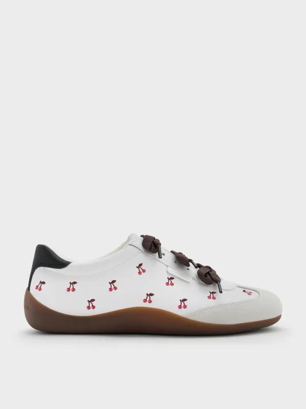 Charles & Keith - Cherry-Print Contrast-Panel Triple-Bow Sneakers made by Charles & Keith