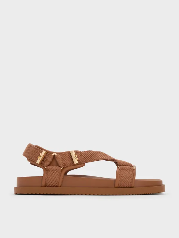 Charles & Keith - Granta Leather & Fabric Crossover Sports Sandals sold by Charles & Keith