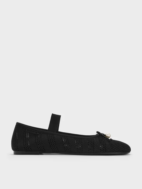 Charles & Keith - Knitted Pearl-Accent Bow Ballet Flats sold by Charles & Keith