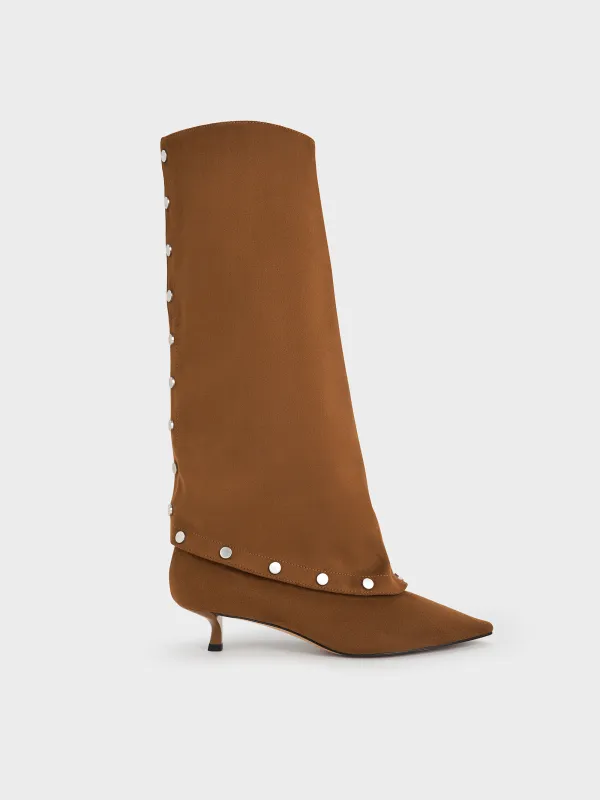 Charles & Keith - Gael Faux Suede Studded Convertible Kitten-Heel Knee-High Boots made by Charles & Keith