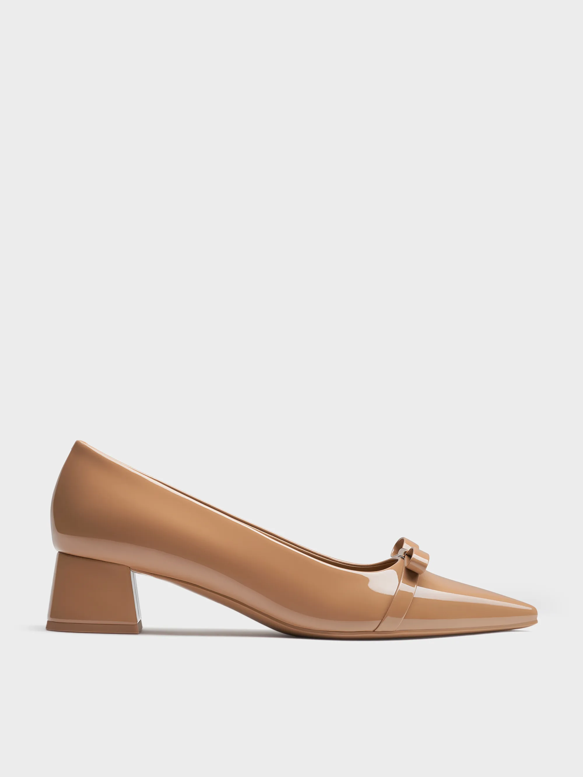 Charles & Keith - Dorian Patent Bow Pointed-Toe Block-Heel Pumps sold by Charles & Keith
