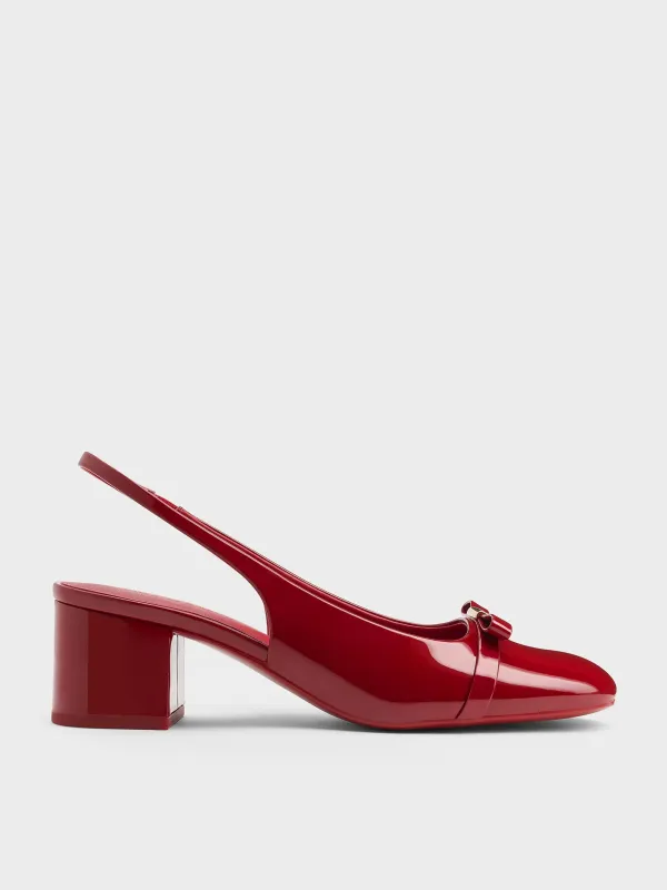 Charles & Keith - Dorian Patent Bow Block-Heel Slingback Pumps sold by Charles & Keith