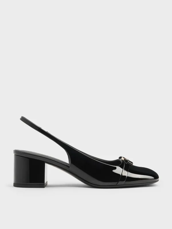 Charles & Keith - Dorian Patent Bow Block-Heel Slingback Pumps sold by Charles & Keith