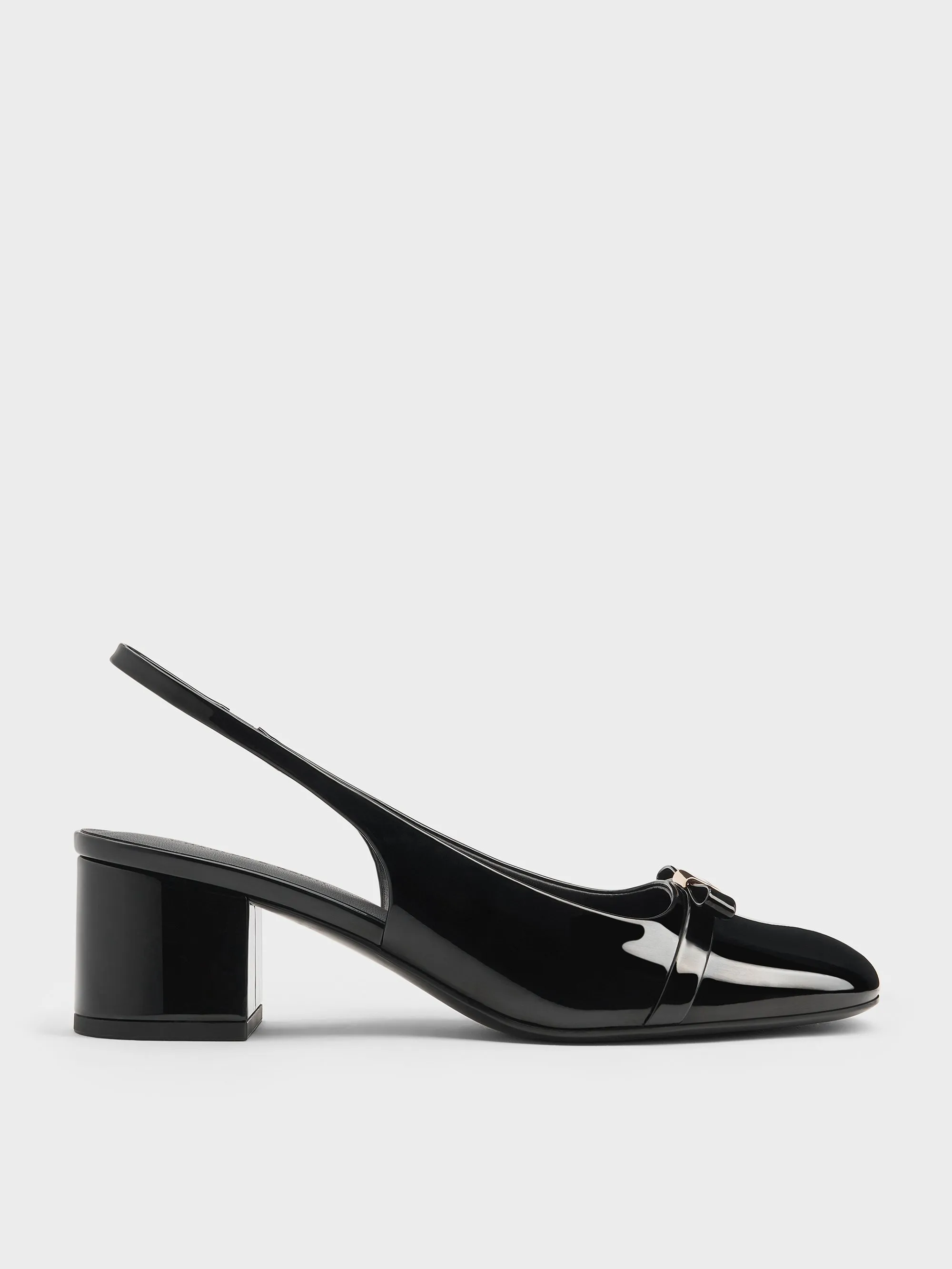 Charles & Keith - Dorian Patent Bow Block-Heel Slingback Pumps sold by Charles & Keith