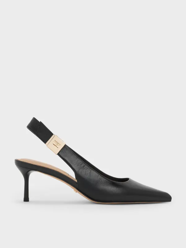 Charles & Keith - Cody Leather Pointed-Toe Kitten-Heel Slingback Pumps sold by Charles & Keith