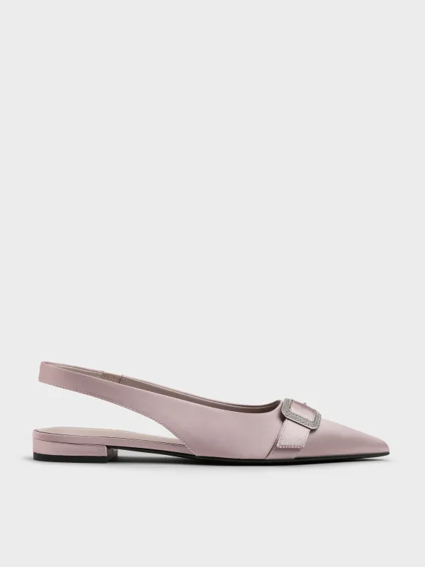 Charles & Keith - Satin Crystal-Buckle Pointed-Toe Slingback Flats sold by Charles & Keith