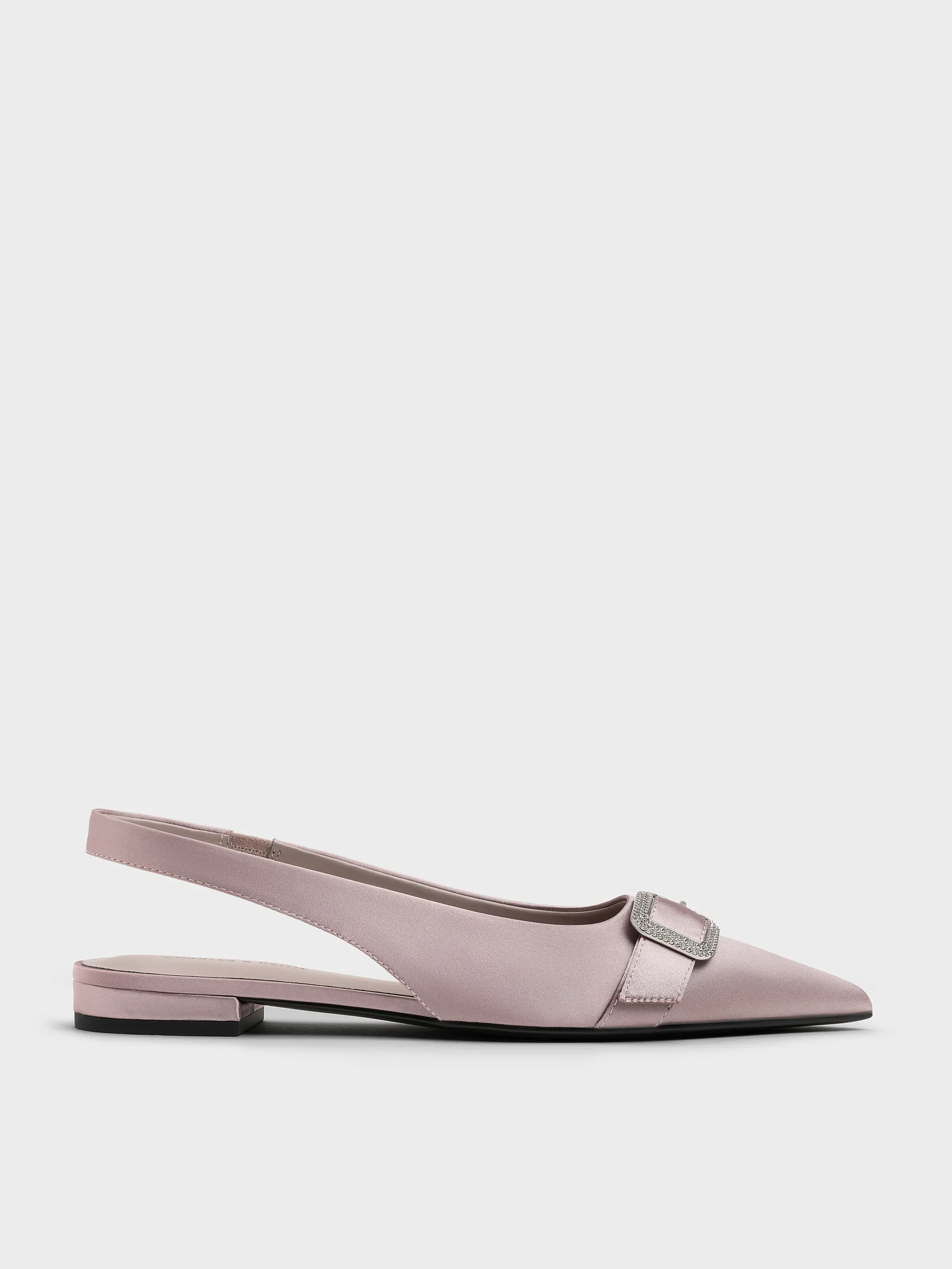 Charles & Keith - Satin Crystal-Buckle Slingback Flats sold by Charles & Keith