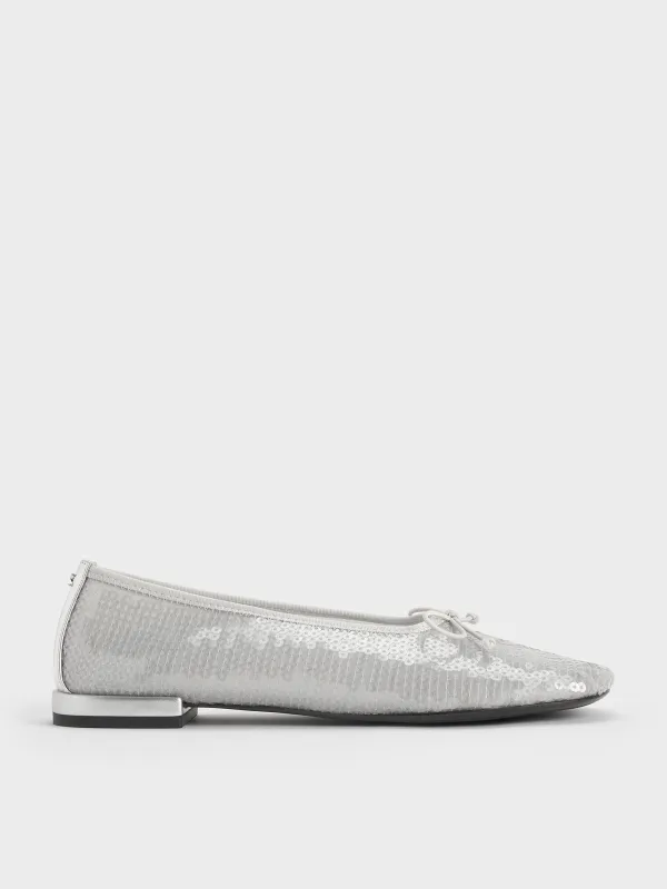 Charles & Keith - Sequin Mesh & Leather Bow Ballet Flats sold by Charles & Keith